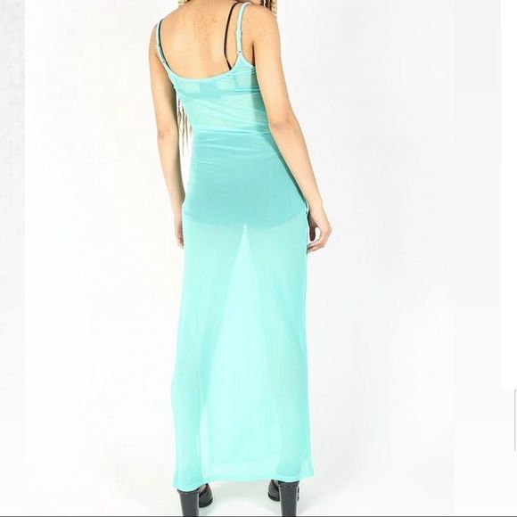 NWT $75 Iron Fist | Bone Deep | Sheer | Mermaid Mesh Maxi Dress in Aqua - Picture 8 of 15